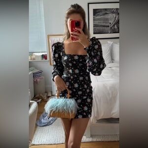 Caroline Constas Elliot Dress Black Spot Floral Size Medium NWT